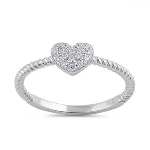 925 Sterling Silver Clear CZ Rope Heart Ring